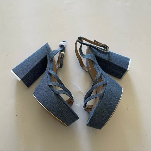 Chelsea and Violet Women’s Denim Ankle Strap Platform Dress Sandals - Picture 3 of 7